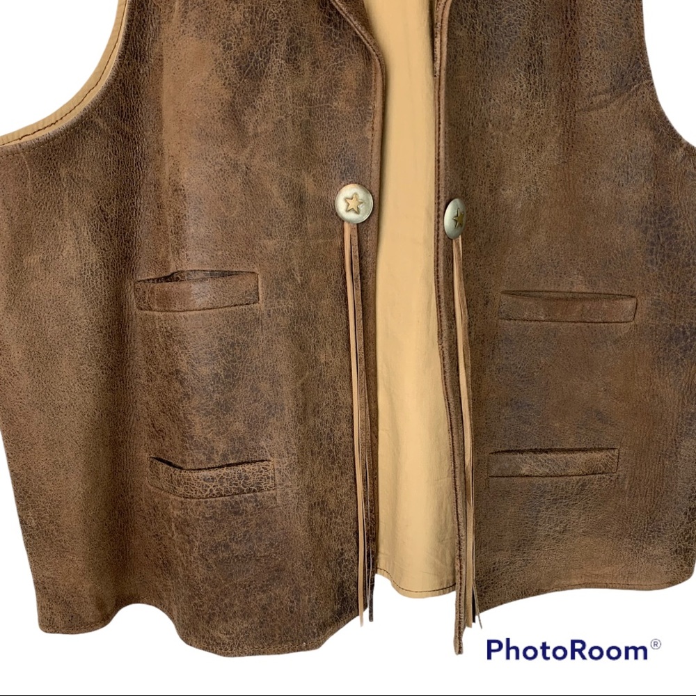 🎃SOLD🎃 SCULLY Vintage Leather Concho Vest Unisex Western Tassel Fringe XL - Picture 8 of 13